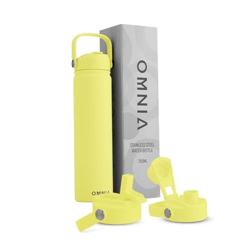 OMNIA NUTRIENTS Vacuum Insulated Stainless Steel Water Bottle, 2 Lids (Straw & Spout) Leakproof, BPA-Free, Reusable Flask Ideal for Travel and Outdoors (Mellow Yellow - 750 ml)