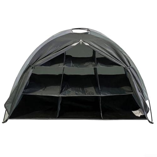 Camping Shoes Storage Organizer, 9-Shelf Collapsible Tent Clothes Rack with Sturdy Boards, Space Saving for RV Camping Hiking(grey)