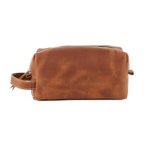 Genuine Crazy Horse Leather Power Bank Pouch -, Cables, Toiletries 4.1 x 5.3 inches, Durable & Stylish Carry Case, 0.55" (Brown) — view 2