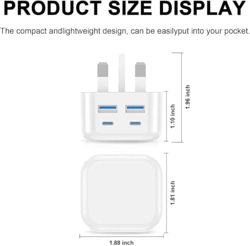 USB C Plug Fast Charges, 4Pack 40W 4-Port Multi USB Plug UK Dual Port PD Power Adapter +QC USBC Mains Wall Charger Head, Type C Fast Charging for iPhone 17/16/15/14/13/12 Pro Max Plus XS XR SE — view 3