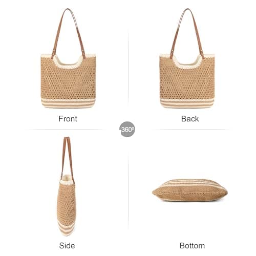 GLITZALL Beach Tote Bag for Women Cotton Rope Woven Shoulder Bag, Large Crochet Summer Handbag with with Faux PU Handles, Lightweight Travel Shopper Bag for Holiday Beach Shopping Everyday — view 6