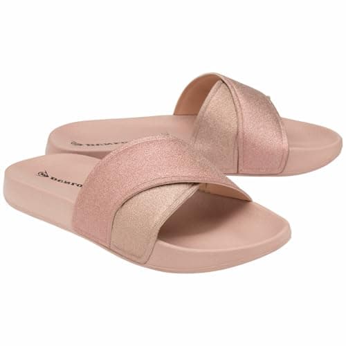 Dunlop Women Flip Flops Sandals – Comfy Toe Post T-Bar Sliders, Casual Flat Shoe Summer Holiday Beach Pool Slipper Open Back Mules - Rose Gold Shimmer Straps UK 6 — view 4