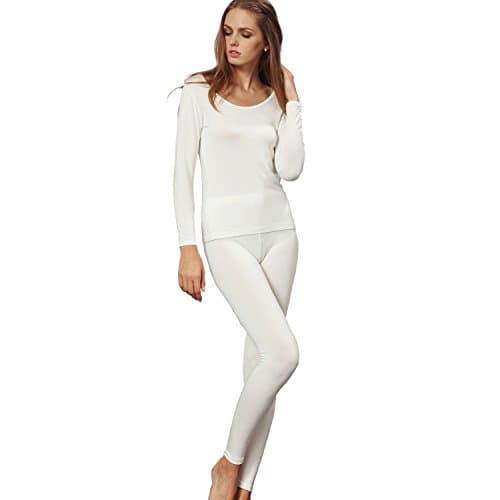 Liang Rou Women's Crew Neck Top & Bottom Ultra Thin Thermal Underwear Set