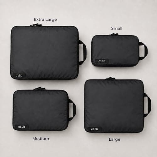 ciúb Compression Packing Cubes 4 Set Premium Double Zip, Fit 40% More in Your Luggage, Carry-On & Backpack, Lightweight Water Resistant Travel Accessories, Compressible Suitcase Organiser Bags (Black) — view 2