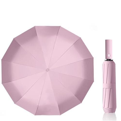 Maibar Umbrella Windproof Strong 24 Ribs Compact Umbrellas Sun UV Protection spf 50 Folding Travel Large Auto Open Close Umbrellas Umbrella (Pink)