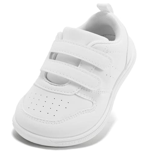 STQ Boys & Girls Toddler Trainers, Barefoot Shoes Kids, All White Size 6