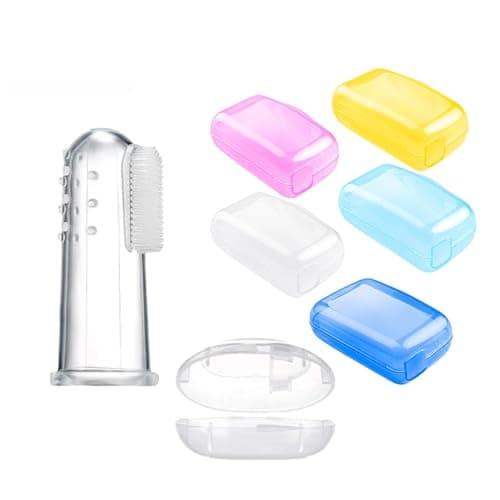 WHALESALE 6pcs Toothbrush Cover Set with Silicone Finger Brush and Case Portable Finger Tongue Cleaner Travel Toothbrush Cap Protectors with Soft Cleaning Finger Brush — view 6