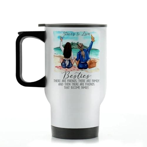 EKAM Personalised Travel Mug for Best Friend or Sister - 14oz Stainless Steel Insulated Travel Tea/Coffee Mug Heartfelt Message & Outfit Choices Best Friendship Gift for BFF Birthday Her, Christmas — view 3