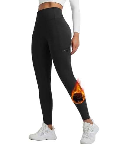 baleaf Women's Thermal Leggings Fleece Lined Winter Running Trousers High Waisted Warm Pants with Cross Pockets Tights for Hiking Black M — view 2