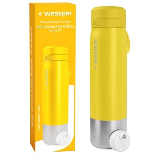 Wessper Steel Water Bottle with Water Filter 1000 ml,BPA-Free, Thermos Flask with Disc Water Filter, Drinking Bottle Ideal for Sports, Cycling, Fitness- Yellow