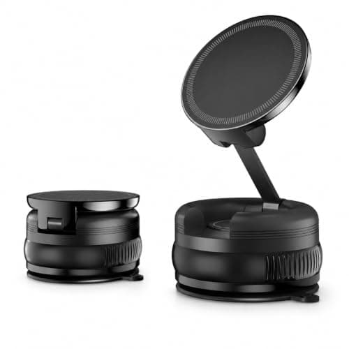 Vacuum Magnetic Car Phone Holder for MagSafe, Strong Suction Cup Dashboard & Windshield Mount, 360° Rotatable Foldable Phone Mount with Metal Ring