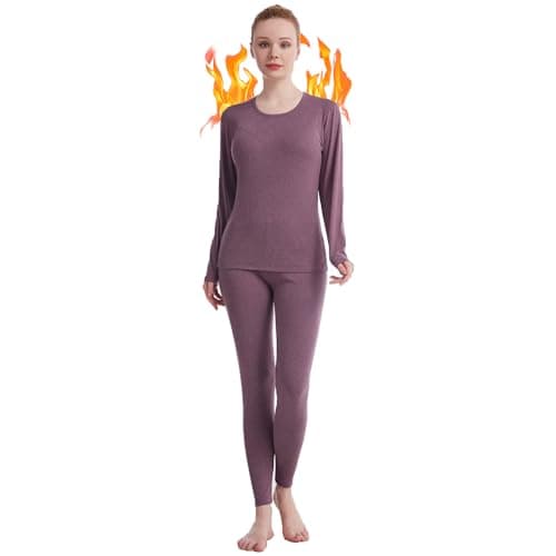 Fomolom Thermal Underwear Women Long Johns Womens Thermal Underwear Sets Solid Ultra Soft Base Layer Gifts with Box (Purple, Large)