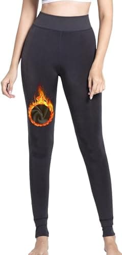Fioeyr Women Ladies Thermal Winter Thick Velvet Stretchy Fleece Lined Leggings Pant Elastic High Waisted Tight Dark Grey