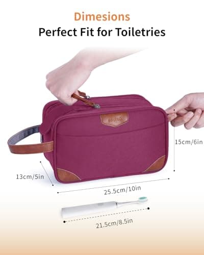 ECOHUB Toiletry Bag for Men, Water-Resistant Travel Wash Bag with Wet Pocket, Recycled Dopp Kit Shaving Bag Fit Full Size Toiletries, Wide-Open Dual Zipper Cosmetic Makeup Organizer, Red — view 5