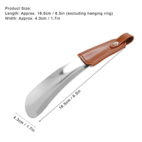 LIZEALUCKY Metal Small Shoe Horns, Professional Stainless Steel Shoe Horn Travel Portable Shoehorn with PU Leather Handle Compact Shoehorns Helpers with Leather for Men,Women,Elder — view 2