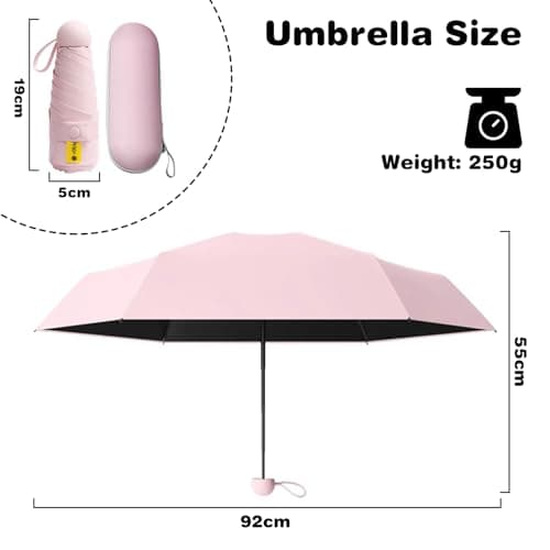 Detontek Mini Folding Travel Umbrella, Mini Travel Umbrella, Pocket Umbrella, Dual Purpose, Compact And Portable, With Storage Box (Midsummer Pink) — view 2