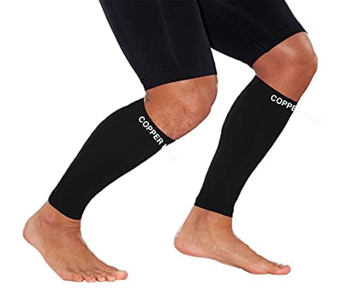 COPPER HEAL Calf Copper Compression Sleeves (Pair) Sport Muscle Strains Shin Splints Leg Socks Guard Running Marathon Soccer Rugby Tennis Golf Maternity Flight Gym Work — view 5