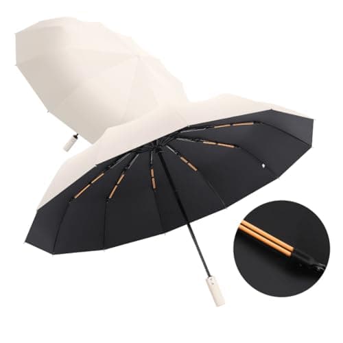 Maibar Umbrella Windproof Strong 24 Ribs Compact Umbrellas Sun UV Protection spf 50 Folding Travel Large Auto Open Close Umbrellas Umbrella (Beige) — view 2