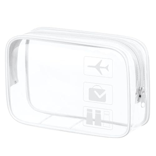 Aucuu Clear Toiletries Bag, 1Pack PVC Waterproof Toiletries Carry Pouch, TSA Approved Travel Toiletry Bag with Zipper, Portable Cosmetic Makeup Bags for Travel Business Trip-White