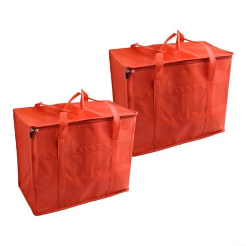 2 Pack Foldable Cooler Bags 41x33x23cm Insulated Grocery Heavy Duty Thermal Shopping Bag Set for Supermarket Travel Camping Red(With base plate) — view 2