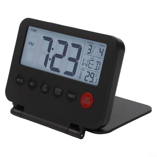Travel Alarm Clock with Backlight, 12/24H Display, Calendar and Temperature, Weekend Mode, Compact Portable Design for Bedside Desk, Battery Operated(White) — view 4
