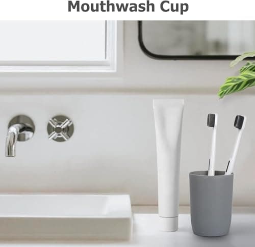 Topsky 4-Pieces Dishwasher Safe Plastic Tumblers Travel Mouthwash Cup Reusable Water Cup Travel Camping Portable Cups Coloured Plastic Cups 2 Grey 2 White 280ml — view 5