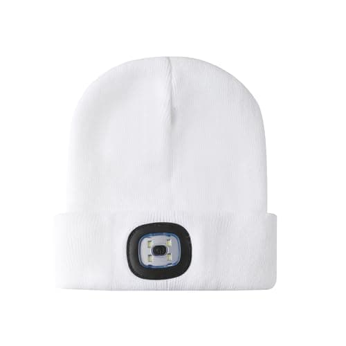 LED Beanie Hat White Headlamp Plain Soft Comfortable USB Rechargeable Head Light for Men Women Warm Knitted Winter Woolly Night Running Dog Walker Headwear — view 3