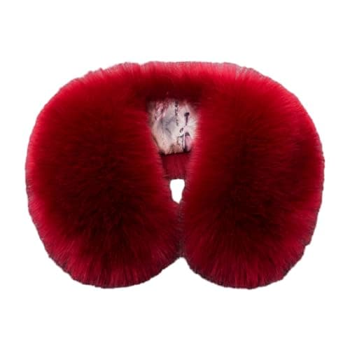 Worparsen Detachable Winter Fluffy Faux Fur Collar Scarf Neck Warmer Thickened Windproof Neck Scarf Neck Wrap for Winter Coat Wine Red