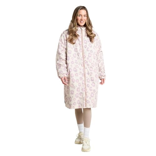 OHS Women's Jackets Changing Robe, Leopard Print Oversized Waterproof Jacket Fleece Lining Rain Coats for Women with Hood & Pockets Drying Robe Ladies Jackets for Outdoor Travel, Beige - S/M — view 4