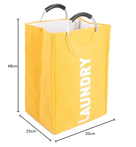 Cloth Laundry Hamper with Carry around Handles Bathroom Storage Laundry Bin Foldable Fabric Laundry Bag (Yellow) — view 2