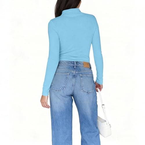 Long Sleeve Tshirt Women Thermal Polo Neck Soft Warm Slim Fit Plain Jumpers Base Layer Yoga Underwear Lightweight Stretch Basic Pullover Top Sports Tight Undershirt 2026 Sky Blue — view 4