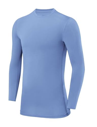 PowerLayer Kids Base Layer Long Sleeve Compression Shirt. Lightweight and Moisture Wicking Thermal Top for Football, Rugby, Soccer and Gym for Boys - Ice Blue, 12-14 Years