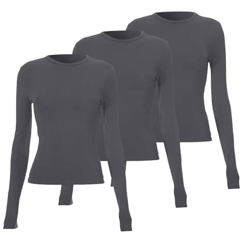 Women's Thermal Tops 3 Pack Long Sleeve Tops for Women Soft Breathable Slim Fit Base Layer Shirt Ideal for Thermal Layering Casual Wear Winter Women UK