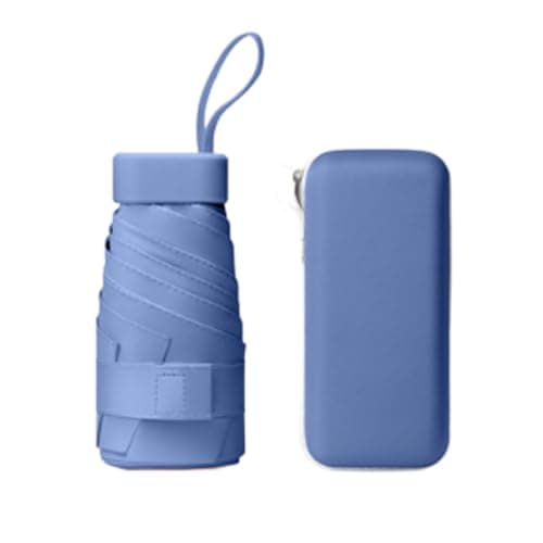 wodehahagou Mini Umbrella - Compact, Portable, UV Protection for Women - Handbag Size, Travel Umbrella with Storage Box (Blue)