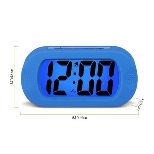 LCD Digital Alarm Clock Large Display – Battery Operated – 12-Hour Format, 8-Min Snooze, 5-Sec Backlight, Ascending Alarm, Soft Silicone Case – Easy Setup (Navy Blue) — view 5