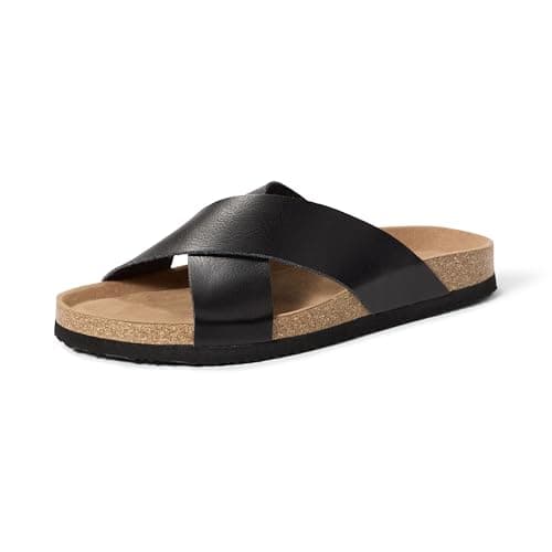 Amazon Essentials Men's Crossover Cork Sandals in Faux Leather, Black, 10