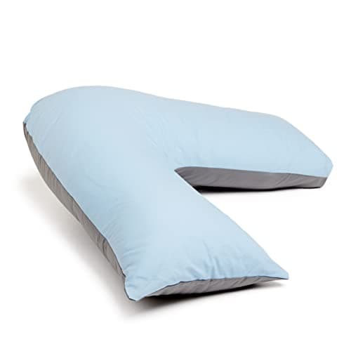 C Stores Large V Pillow with 2 Tone Pillowcase Extra Filled Cushioning Support for Head, Neck & Back – Non Allergenic (V Pillow with 2 Tone SKY BLUE/GREY Cover)