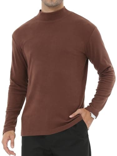 Tyhengta Mens Thermal Tops Long Sleeve Fleece T-Shirt Lightweight Pullover Baselayer Breathable Sport Gym Tops Coffee, M — view 2