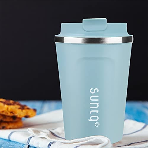 SUNTQ Reusable Coffee Cups Travel - Coffee Travel Mug with Leakproof Lid - Thermal Mug Insulated Cup - Stainless Steel Coffee Travel Cup - for Hot and Cold Drinks, 13oz/380ml, Sky Blue — view 6