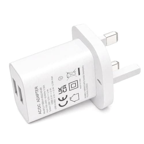 YIMINGOUFEI Dual USB Plug Charger, 12W 5V/2.4A UK 3-Pin Adaptor, White