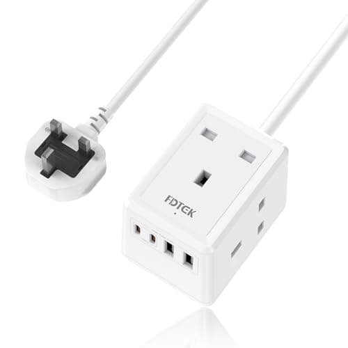 Extension Lead Cube with USB C Slots, FDTEK 3 Gang Socket Extension with 4 USB Ports, Small Extension Plug Wall Mount Power Strip with 1.5M Cable for Home Office Travel 13A/3250W