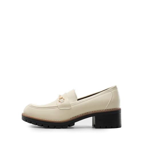 DREAM PAIRS Women's Chunky Loafers Dressy Shoes,Beige-Pu,5.5 — view 4