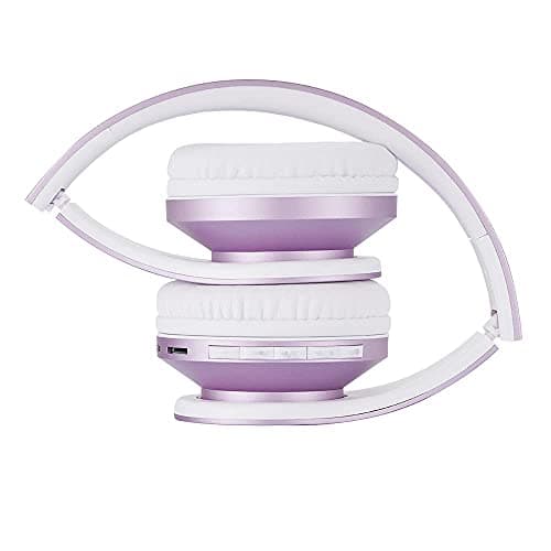 PowerLocus Wireless Bluetooth Over-Ear Stereo Foldable Headphones, Wired Headsets Noise Cancelling with Built-in Microphone for iPhone, Samsung, LG, iPad (White/Purple) — view 5