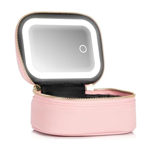 Extrei Gent Small Makeup Bag Travel Train Case with Mirror and Light Mini Travel Makeup Train Case Cosmetic Organizer 3 Adjustable Brightness Toiletry Bag Portable Artist Storage, Pink, S, Mini Ature