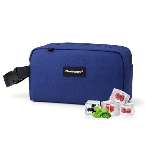 Cerbonny Small Cooler Bag, Freezable Lunch Bag with Ice Packs, Navy Blue