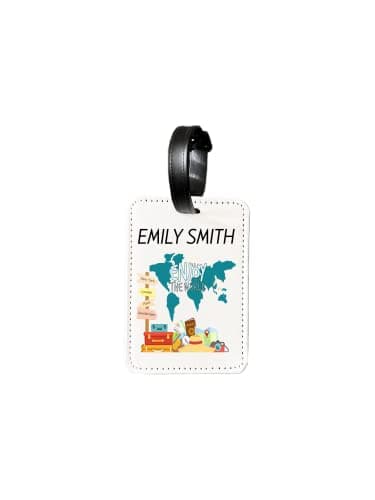 Personalised Luggage Tags Suitcases Add Any Name or Text for Kids Boys Girls Women Men, Custom Travel Tags Name Labels, Small Tag for Baggage Bag Backpack (Enjoy The World)
