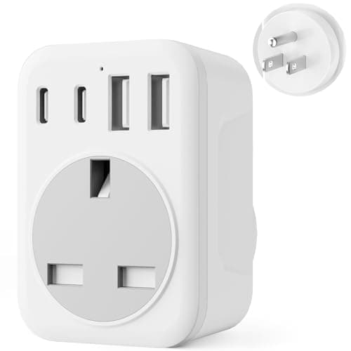 UK to USA Plug Adapter, US Travel Adapter with 2 USB &2 USB C Ports, 5 IN 1 American Plug Adapter from UK to USA, Canada, Thailand, Mexico, Colombia,Type B