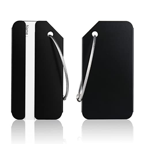 Flintronic 2 Pcs Aluminum Alloy Baggage Labels, Suitcase ID Tag Set, Handbag Tag Labels Travel Accessories for Checked Luggage, Hand Luggage and Handbags - Black