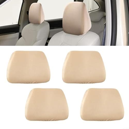 Alanmoship 4-Pack Elastic Car Headrest Protector Covers Soft Breathable Fabric Common Fit For Truck SUV Seats Neck Support Travel Comfort Beige 24X26cm — view 6