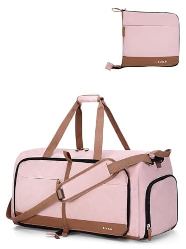 Lekesky Large Foldable Travel Duffe Bag - 80L Waterproof Holdall Luggage Bag with Shoes Compartment, Weekend Overnight Sports Bag for Women and Men(Pink, 72 * 33 * 34cm)